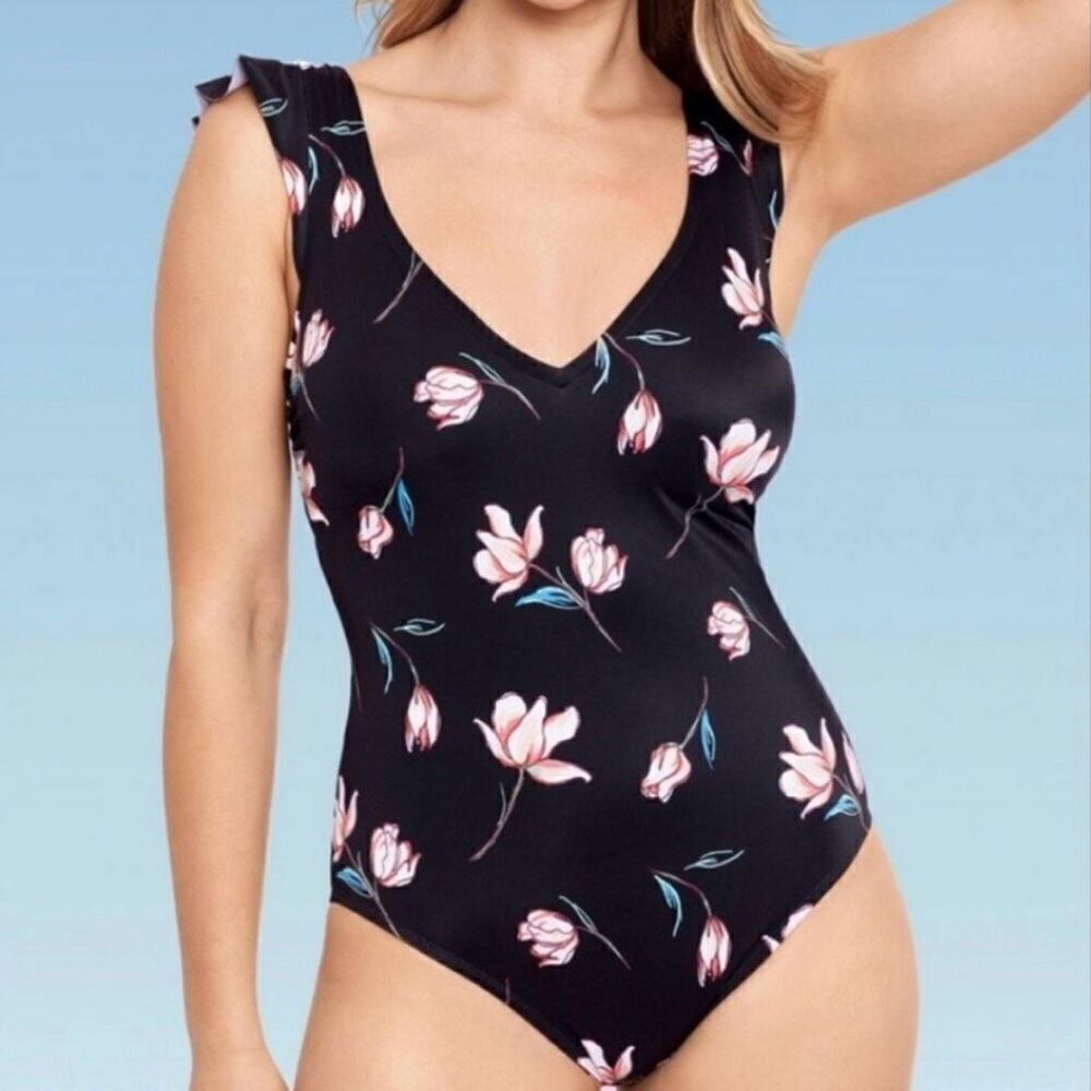 Beach Betty by Miracle Brands One Piece Floral Swimsuit Size Medium